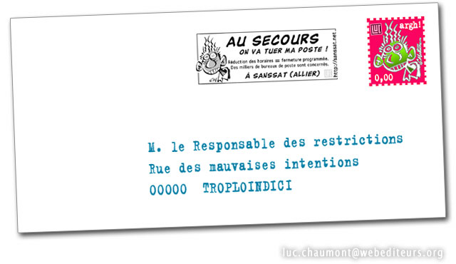 Exemple d'enveloppe avec la (pseudo-)flamme de Sanssat imprim&eacute;e dessus