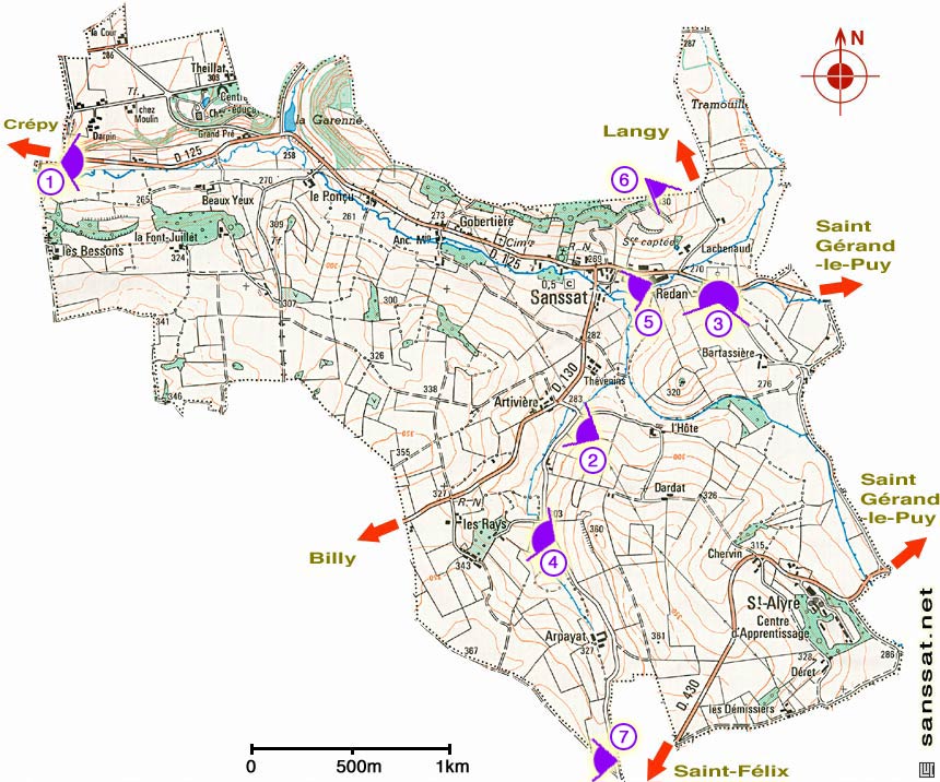 carte de positionnement des prises de vue panoramiques sur Sanssat